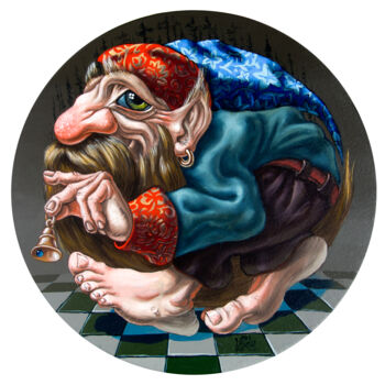 Painting titled "Algonquian Gnome Wi…" by Victor Molev, Original Artwork, Oil Mounted on Wood Stretcher frame