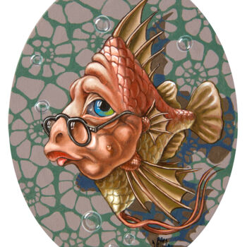 Картина под названием "The Well-read fish" - Victor Molev, Подлинное произведение искусства, Масло Установлен на Деревянная…