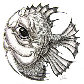 Desenho intitulada "Small angler fish" por Victor Molev, Obras de arte originais, Tinta
