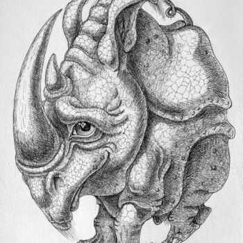 Dibujo titulada "Oval Rhinoceros" por Victor Molev, Obra de arte original, Tinta