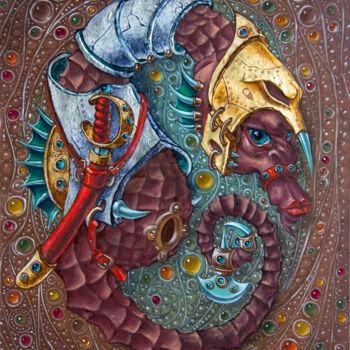 Peinture intitulée "Fighting Seahorse" par Victor Molev, Œuvre d'art originale, Huile