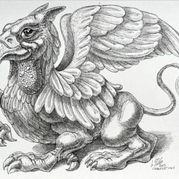 Drawing titled "Cabbagetown Griffin" by Victor Molev, Original Artwork, Ink