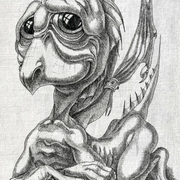 Dessin intitulée "Baby Dragon" par Victor Molev, Œuvre d'art originale, Encre