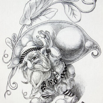 Drawing titled "Pea Gnome" by Victor Molev, Original Artwork, Ink