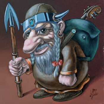 Peinture intitulée "The fighting gnome" par Victor Molev, Œuvre d'art originale