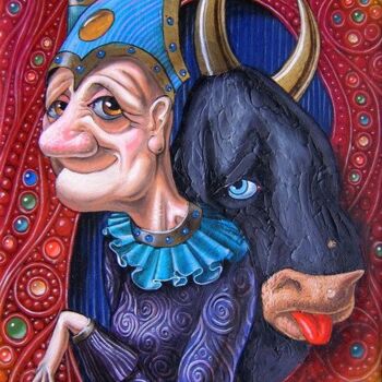 Painting titled "Lady with Ox" by Victor Molev, Original Artwork