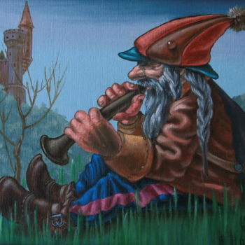 Schilderij getiteld "Twilight Piper" door Victor Molev, Origineel Kunstwerk, Olie