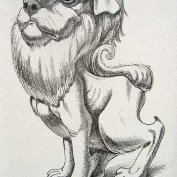 Dessin intitulée "Sacred Fu Dog" par Victor Molev, Œuvre d'art originale, Autre