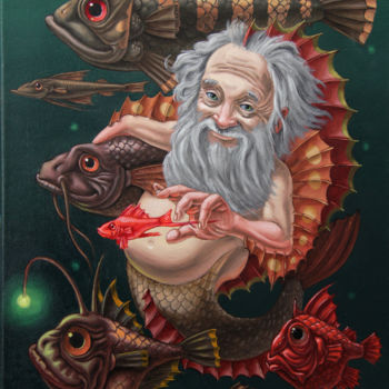 Peinture intitulée "Merman" par Victor Molev, Œuvre d'art originale, Huile