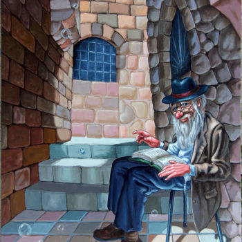 Painting titled "Bookish Man" by Victor Molev, Original Artwork, Oil