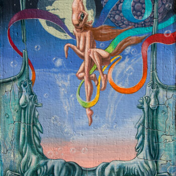 Painting titled "Tethering the Rainb…" by Victor Molev, Original Artwork, Oil Mounted on Wood Stretcher frame
