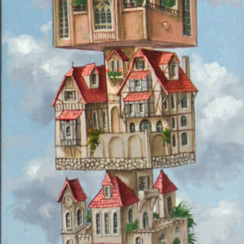 Schilderij getiteld "Air castle 3" door Victor Molev, Origineel Kunstwerk, Olie