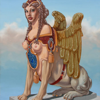 Painting titled "Large sphinx of the…" by Victor Molev, Original Artwork, Oil Mounted on Wood Stretcher frame
