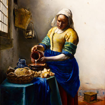 Painting titled "The Milkmaid - Joha…" by Victoria Yu, Original Artwork, Oil Mounted on Wood Stretcher frame