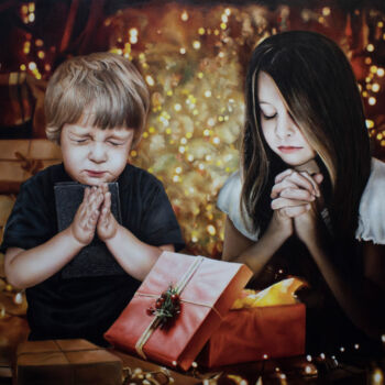 Painting titled "Wishful Thinking" by Victoria Yu, Original Artwork, Oil Mounted on Wood Stretcher frame