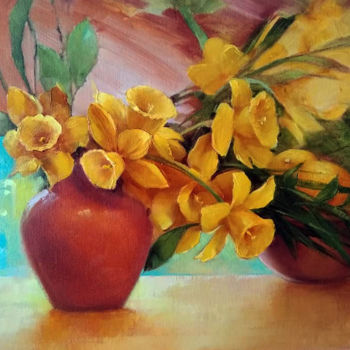 Картина под названием "Yellow still life" - Nataliia Vidzivats, Подлинное произведение искусства, Масло