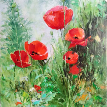 Malerei mit dem Titel "Field poppies" von Nataliia Vidzivats, Original-Kunstwerk, Öl