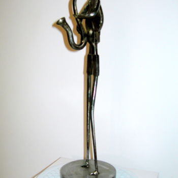 Sculpture titled "WOMAN IN JAZZ SAXOP…" by Gerard Lami, Original Artwork, Metals