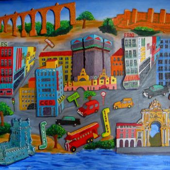 Malerei mit dem Titel "LISBOA 3D" von Vifer, Original-Kunstwerk, Acryl