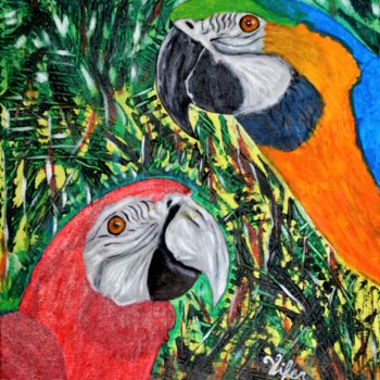 Schilderij getiteld "macaws" door Vifer, Origineel Kunstwerk, Acryl
