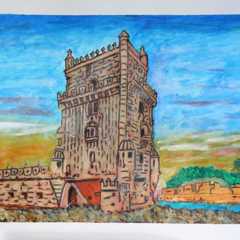 Painting titled "torre de belém - Li…" by Vifer, Original Artwork, Acrylic