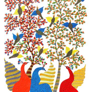 Pittura intitolato "Gond Painting Tree…" da Vijay Kumar Shyam, Opera d'arte originale, Acrilico