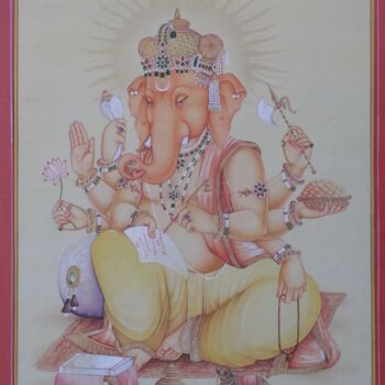 Painting titled "Ganesh on old hand…" by Vijay Soni, Original Artwork, Gouache