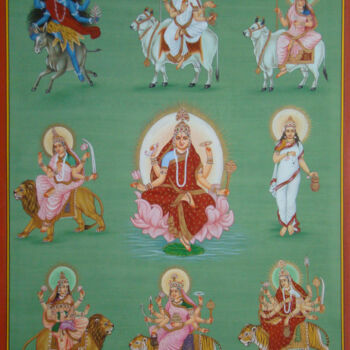 Painting titled "Navdurga avatar" by Vijay Soni, Original Artwork, Gouache