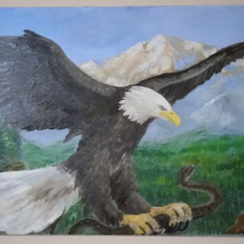 Painting titled "Орел и змея" by Muxabbat Efimova, Original Artwork, Oil