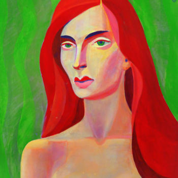 Painting titled "Waman in red" by Vika Gankina, Original Artwork