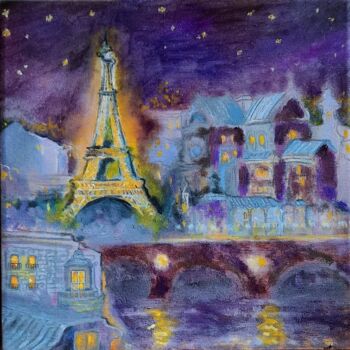 Картина под названием "Париж" - Vika Gumarova, Подлинное произведение искусства, Масло Установлен на Деревянная рама для нос…