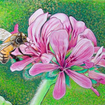 Malarstwo zatytułowany „Bee” autorstwa Vikki Jackson, Oryginalna praca, Akryl Zamontowany na Karton