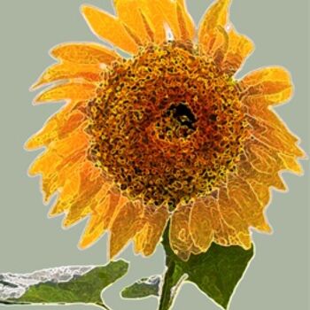 Peinture intitulée "sunflower at grey" par Viktor Kovbunov, Œuvre d'art originale
