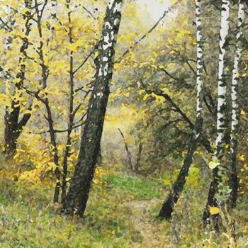 Malarstwo zatytułowany „Birches autumn” autorstwa Viktor Kovbunov, Oryginalna praca