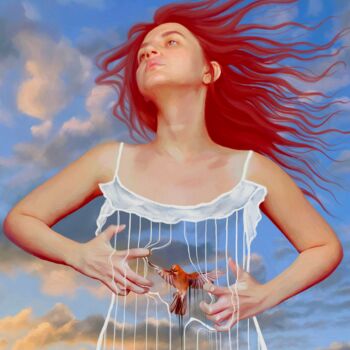 Digital Arts titled "Girl with red hair" by Vikonstanti, Original Artwork, 2D Digital Work