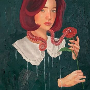 Painting titled "Guiding rose" by Vikonstanti, Original Artwork, Oil Mounted on Cardboard