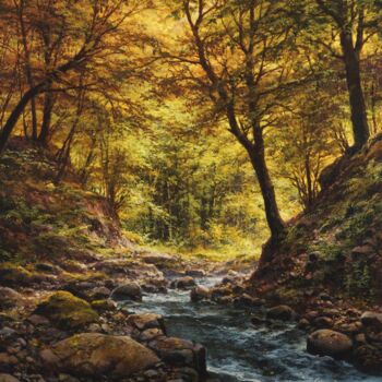 Painting titled "A lively stream in…" by Viktar Yushkevich Yuvart, Original Artwork, Acrylic