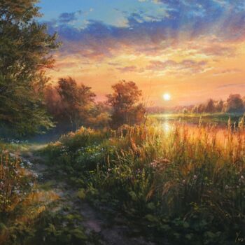 제목이 "Warm summer sunset"인 미술작품 Viktar Yushkevich Yuvart로, 원작, 아크릴