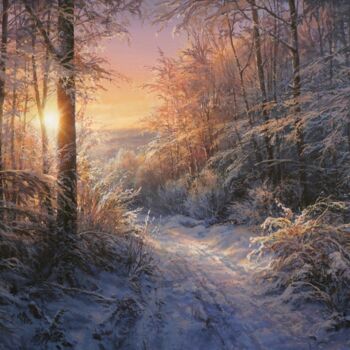 Schilderij getiteld "Magic winter evening" door Viktar Yushkevich Yuvart, Origineel Kunstwerk, Acryl
