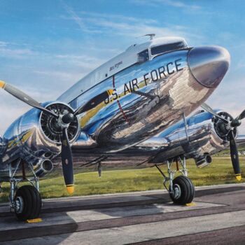 Painting titled "Douglas DC-3" by Viktar Yushkevich Yuvart, Original Artwork, Acrylic