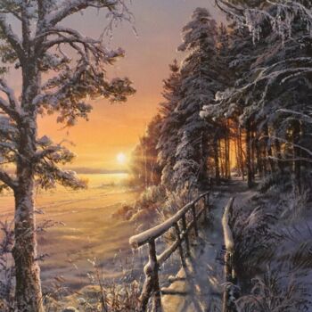 Schilderij getiteld "Winter evening" door Viktar Yushkevich Yuvart, Origineel Kunstwerk, Acryl