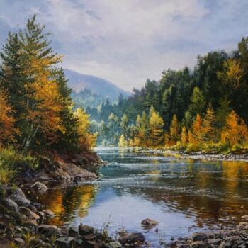 Ζωγραφική με τίτλο "Reflection of autumn" από Viktar Yushkevich Yuvart, Αυθεντικά έργα τέχνης, Ακρυλικό