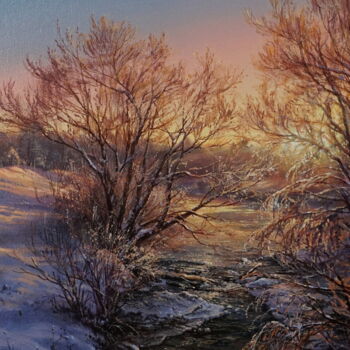 Painting titled "Winter ringing stre…" by Viktar Yushkevich Yuvart, Original Artwork, Acrylic