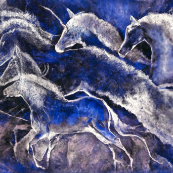 Digitale Kunst mit dem Titel "Blue horses" von Viktor Artemev, Original-Kunstwerk, Digitale Malerei