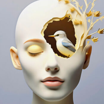 Цифровое искусство под названием "Golden bird" - Viktor Artemev, Подлинное произведение искусства, Цифровая живопись