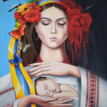 Painting titled "Ukraine-Mother" by Viktor Babak, Original Artwork, Acrylic