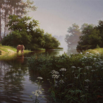 Peinture intitulée "утро туманное" par Viktor Filippov, Œuvre d'art originale, Huile