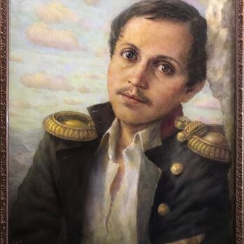 Painting titled "Портрет М. Ю. Лермо…" by Viktor Kalmykov, Original Artwork, Oil