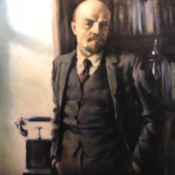 Картина под названием "Портрет В. И. Ленина" - Viktor Kalmykov, Подлинное произведение искусства, Масло
