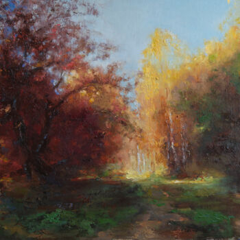 Schilderij getiteld "Forest colors" door Viktor Kolomiyets, Origineel Kunstwerk, Olie